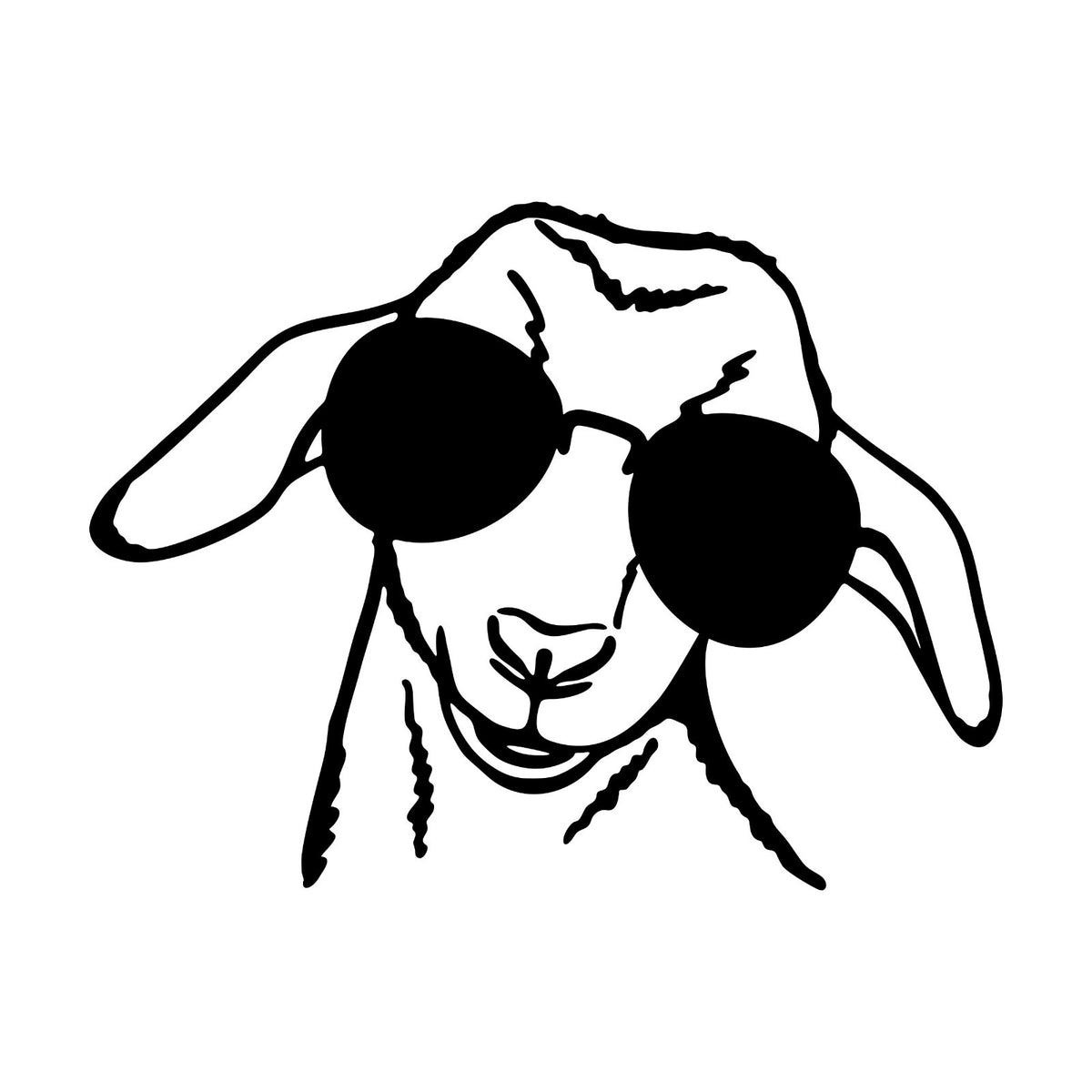 Goat with Sunglasses sticker design shown in black on a white background.