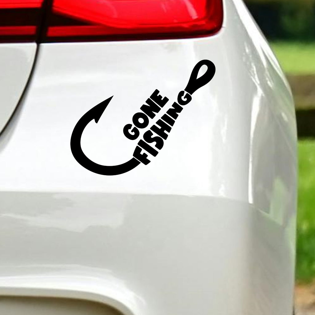 Gone Fishing Hook Car Sticker in the design shown.