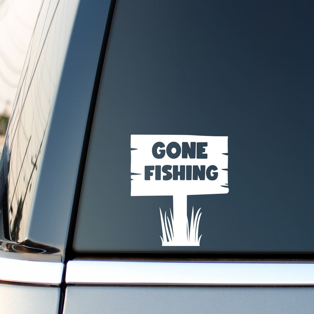 Gone Fishing signpost vinyl car sticker additional product view.