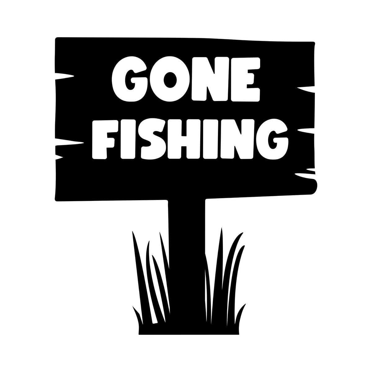 Gone Fishing signpost vinyl sticker design on a white background.