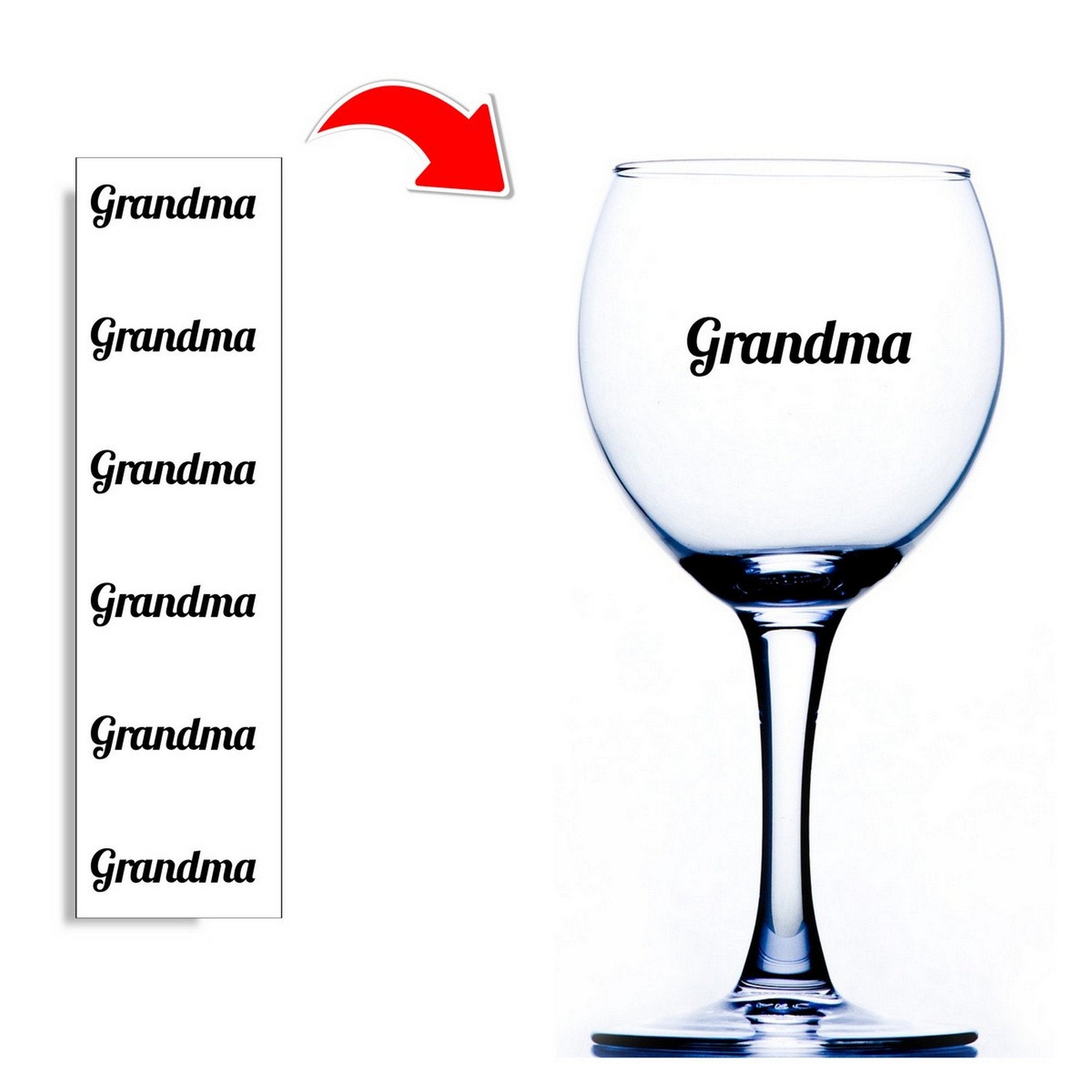 Six Grandma vinyl stickers for decorating wine glasses, baubles and craft projects