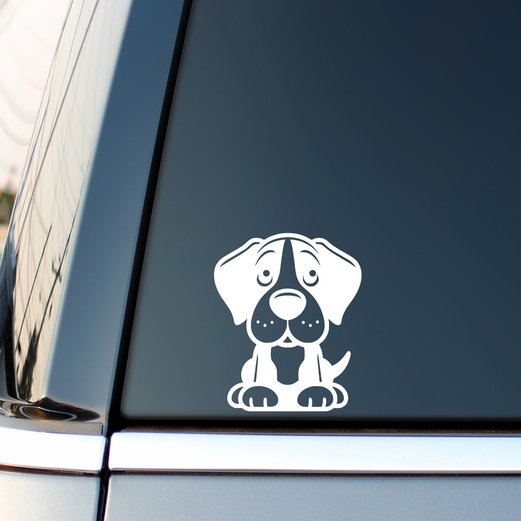 Great Dane Puppy Design 2 vinyl sticker — white decal on a vehicle window.