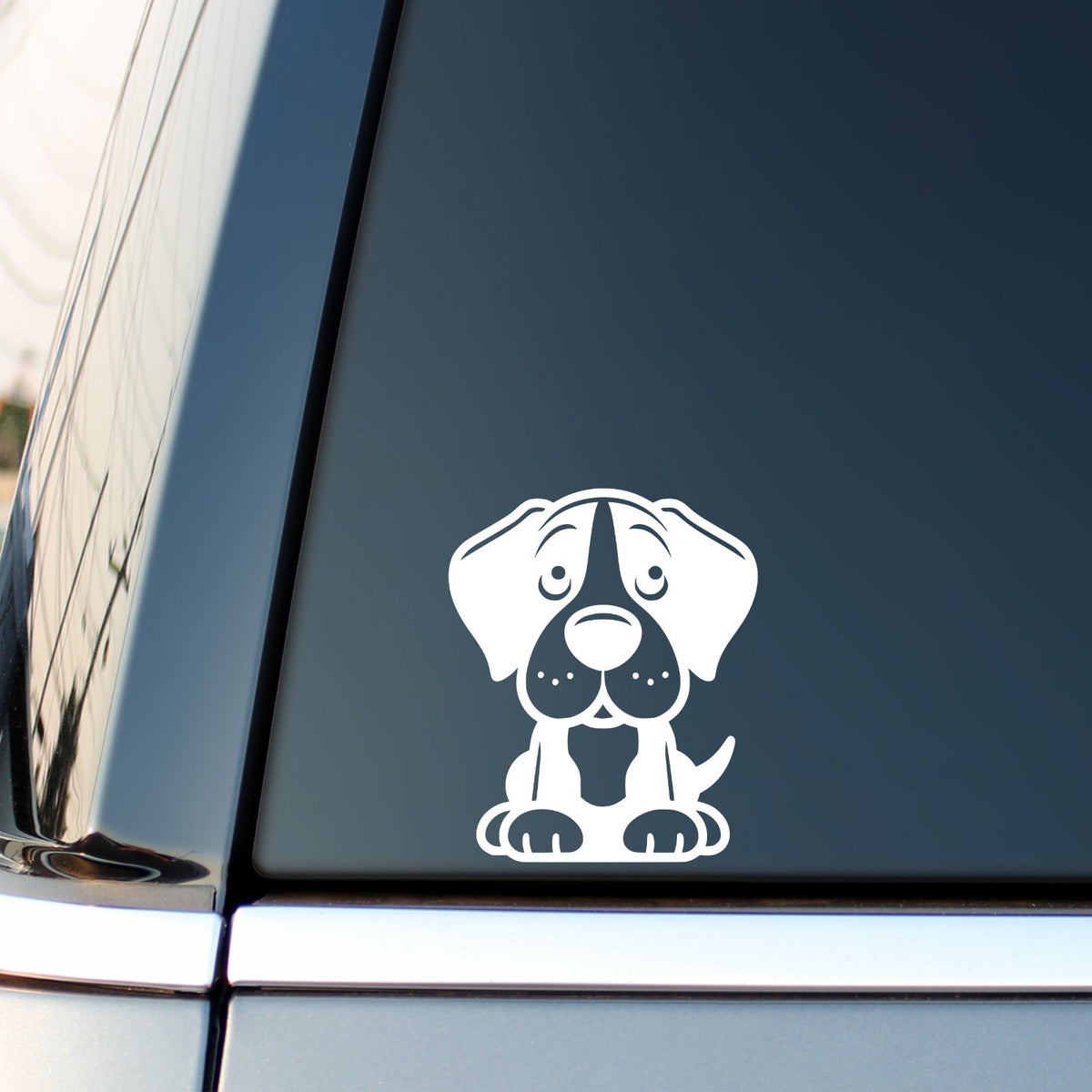 Great Dane Puppy Design 2 vinyl sticker — white decal on a vehicle window.