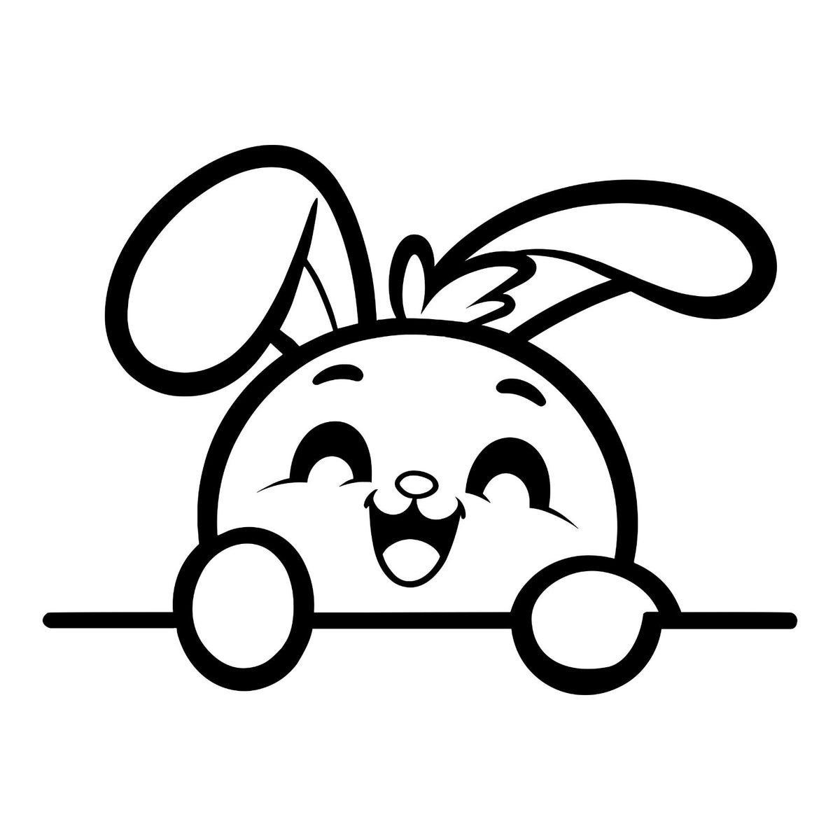 Happy Peeking Bunny vinyl sticker — design shown in black on white.