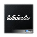Hellabroke Script Car Sticker — product design and example placement.