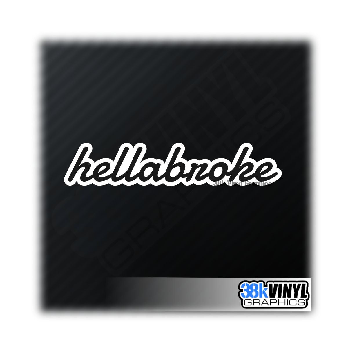 Hellabroke Script Car Sticker — product design and example placement.