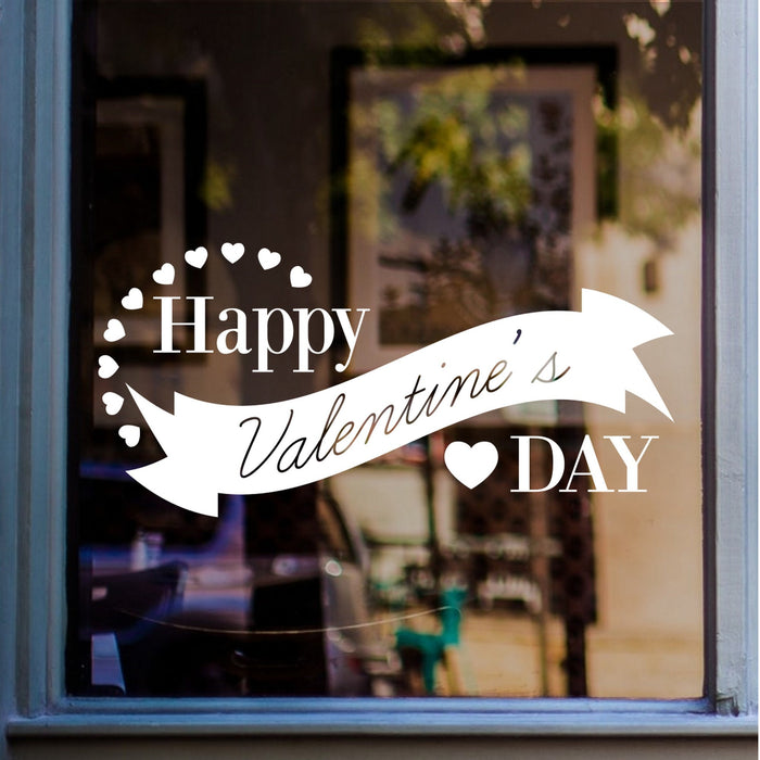 Happy Valentine’s Day heart window sticker displayed on glass