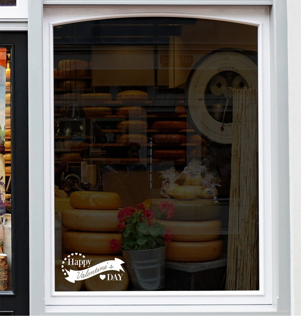Valentine’s seasonal window decal display