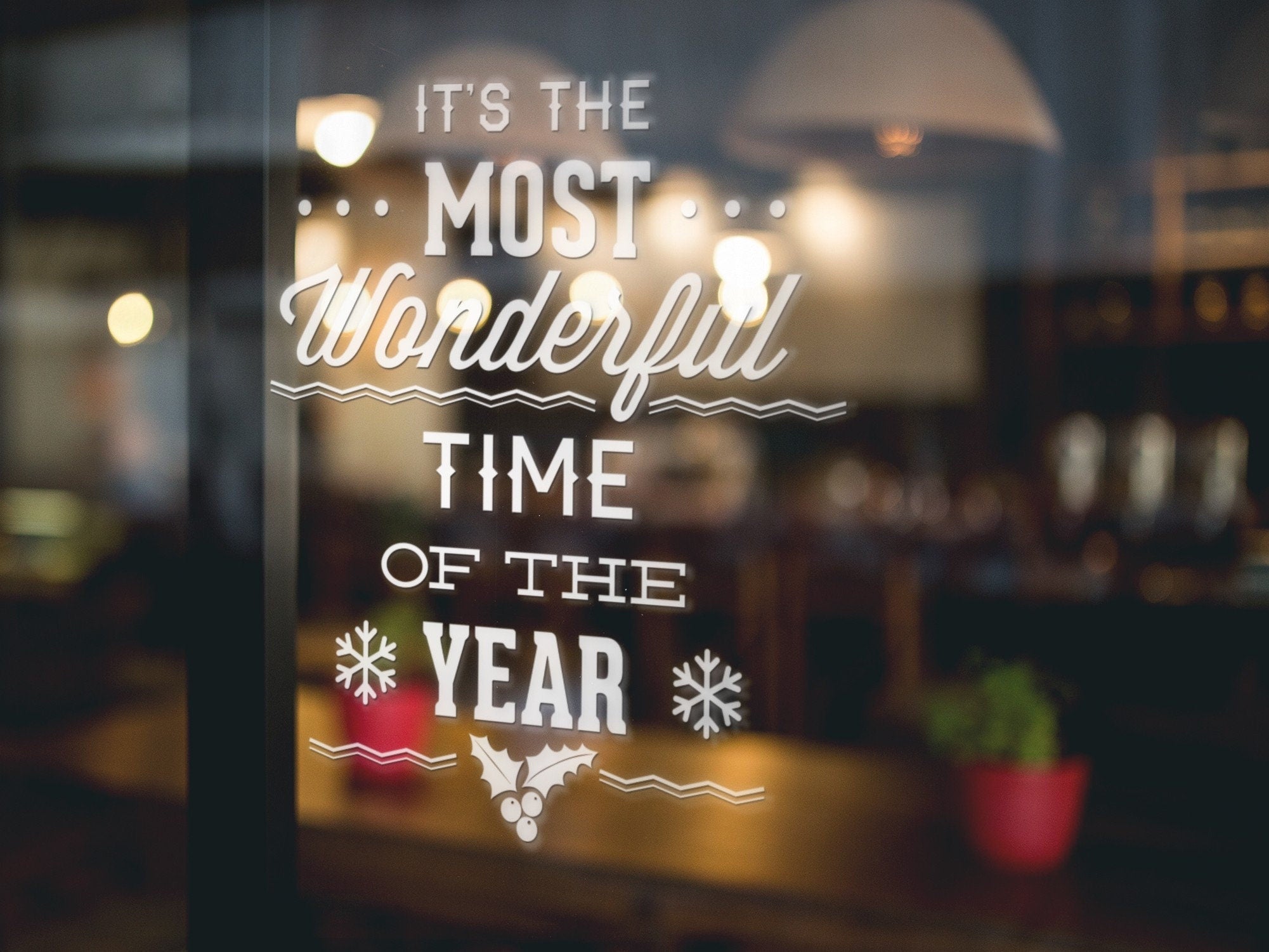 Most Wonderful Time Snowflake & Holly Window Sticker product display image 3