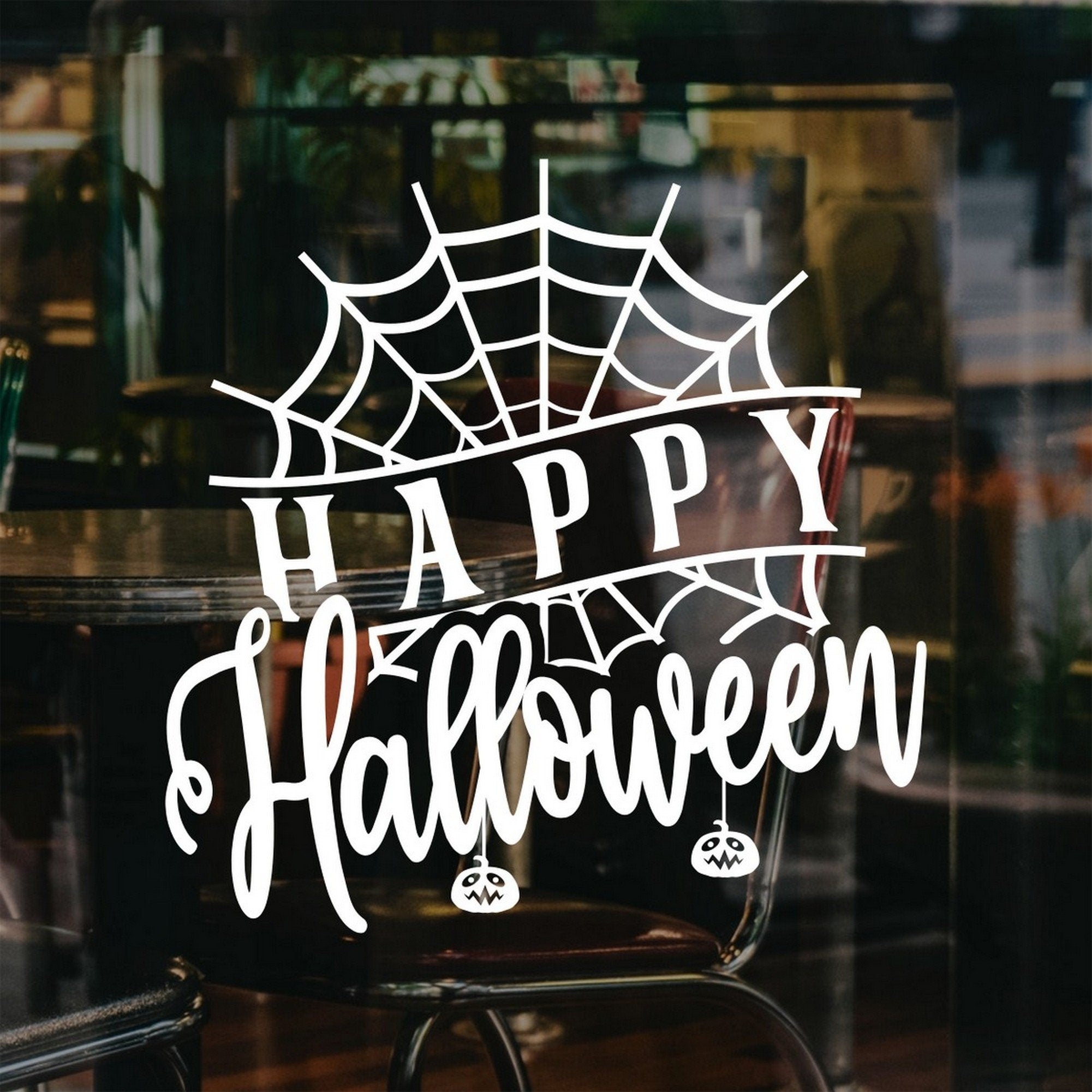 Happy Halloween pumpkin and cobweb vinyl decal design