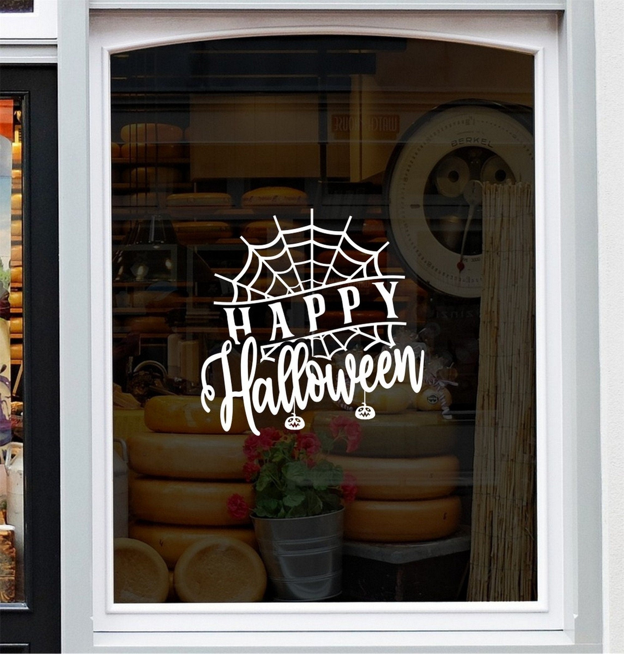 Halloween seasonal window decal display