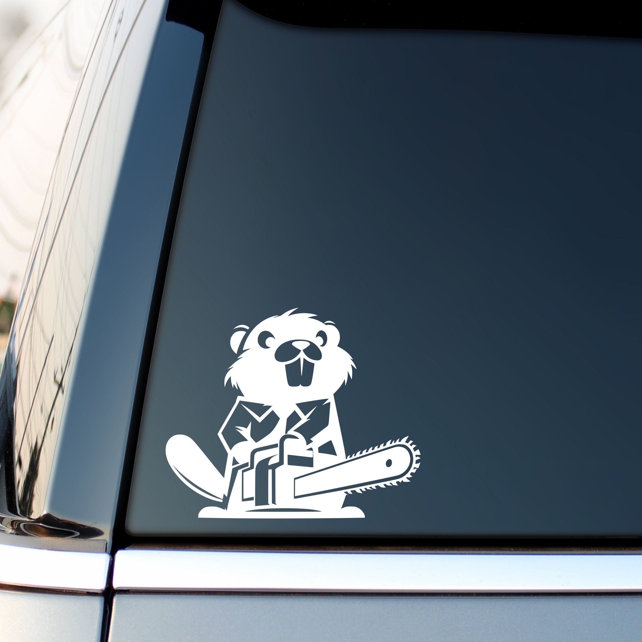 Beaver with chainsaw car decal design 1 alternate product preview 3
