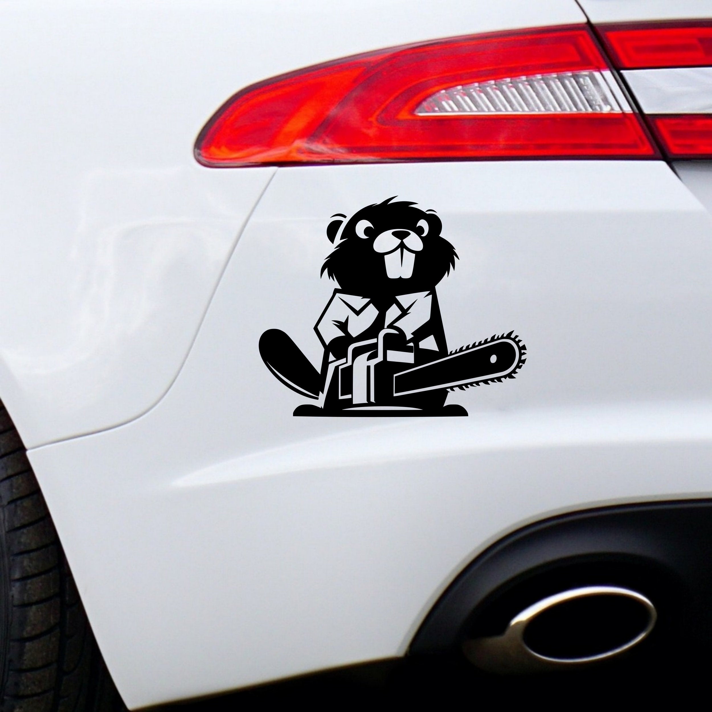 Beaver with chainsaw car decal design 1 alternate product preview 2