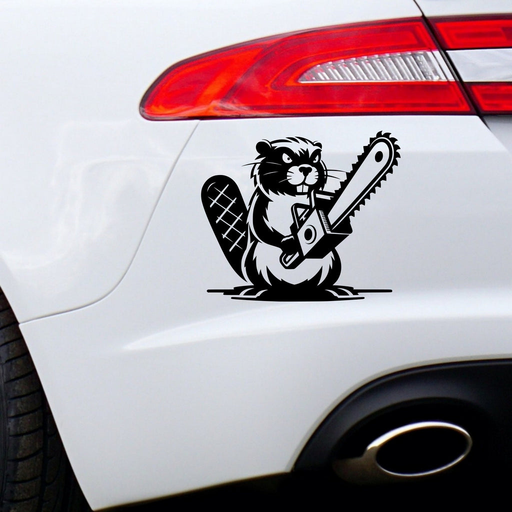 Beaver with chainsaw car decal design 2 alternate product preview 2
