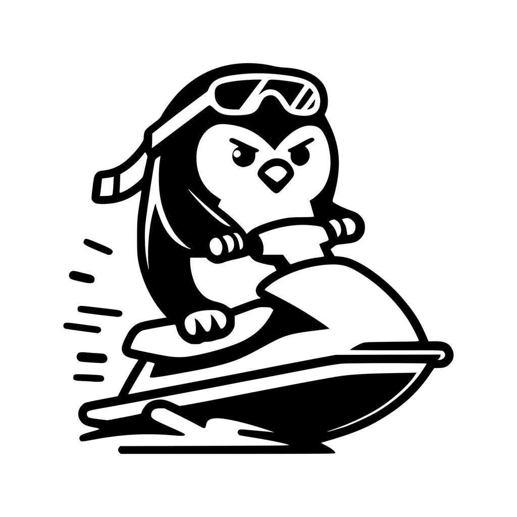 Penguin on a jet ski vinyl car sticker design 1 main product image