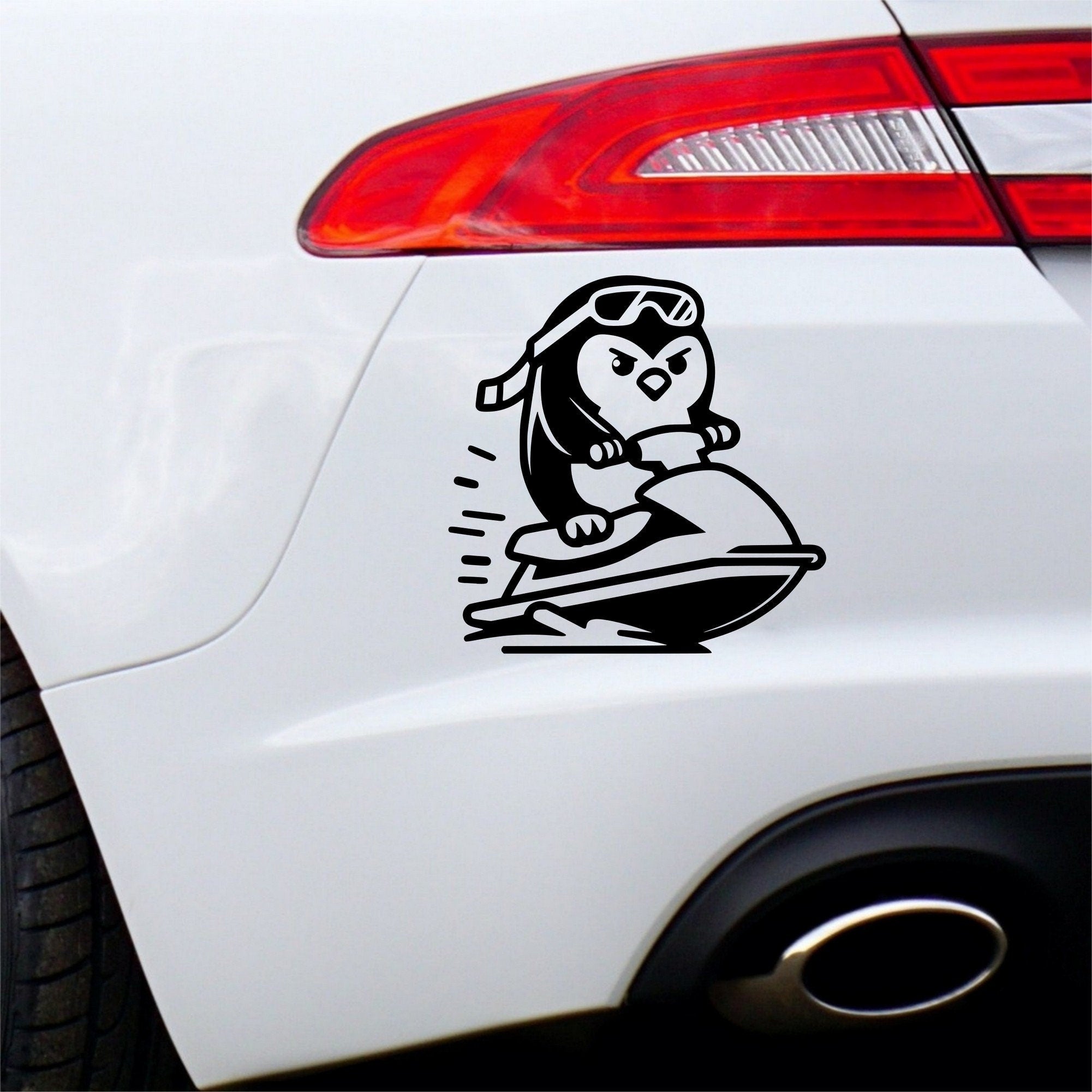 Penguin on a jet ski car decal design 1 alternate product preview 2