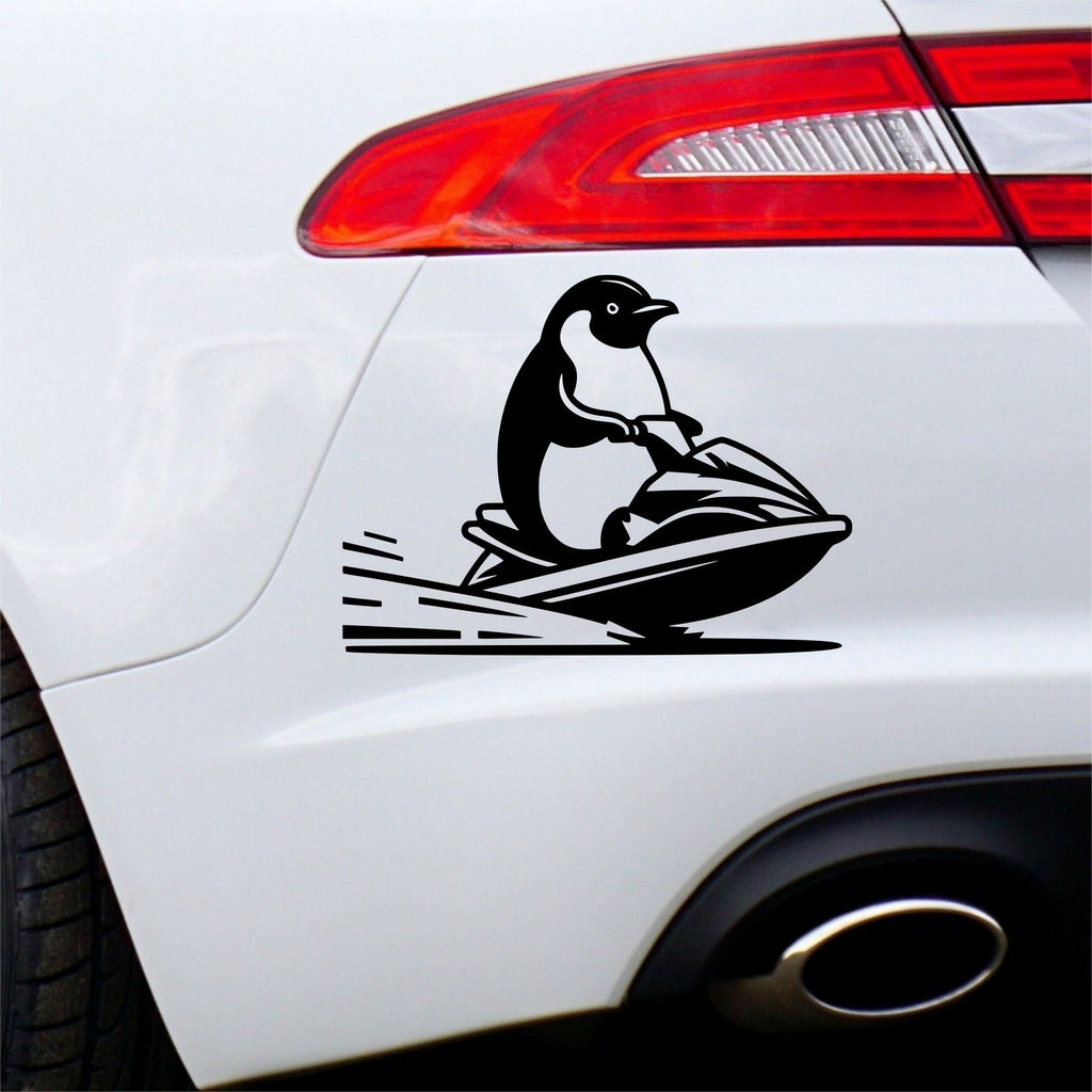 Penguin on a jet ski vinyl car sticker design 2 main product image
