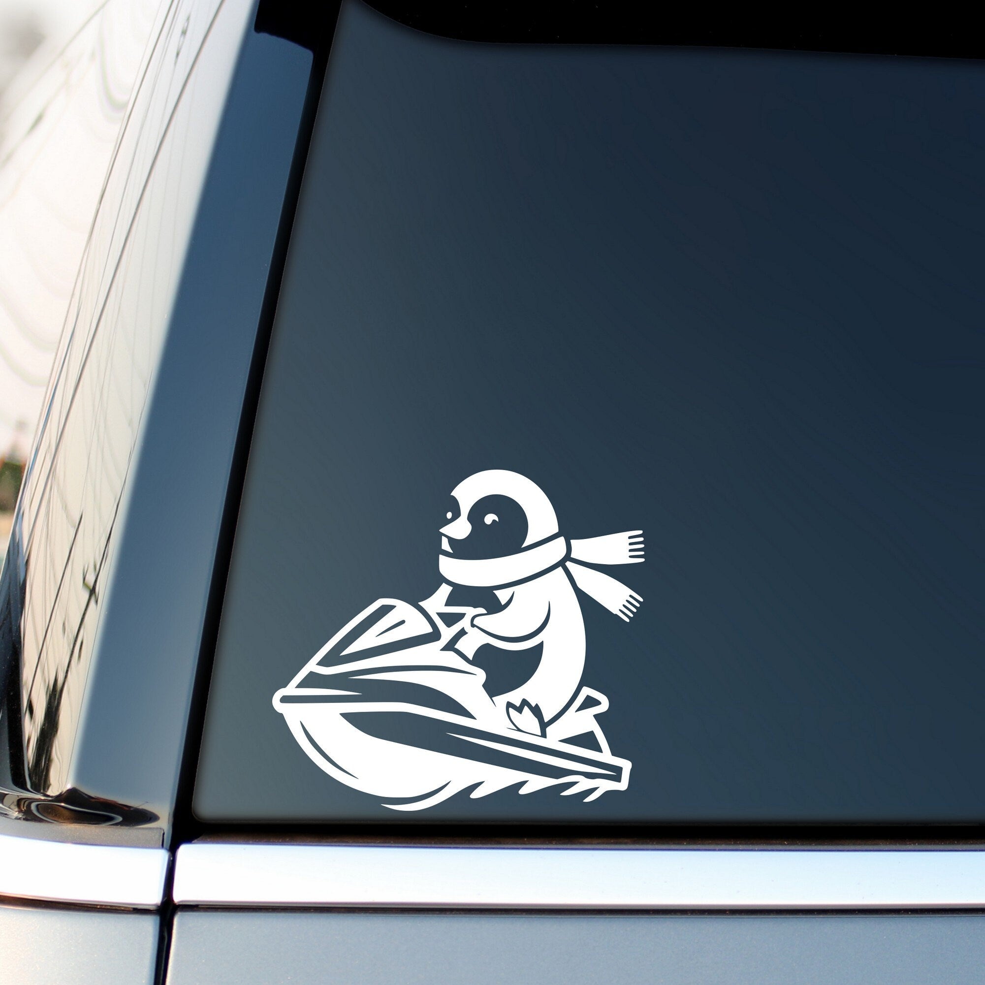 Penguin on a jet ski car decal design 3 alternate product preview 3