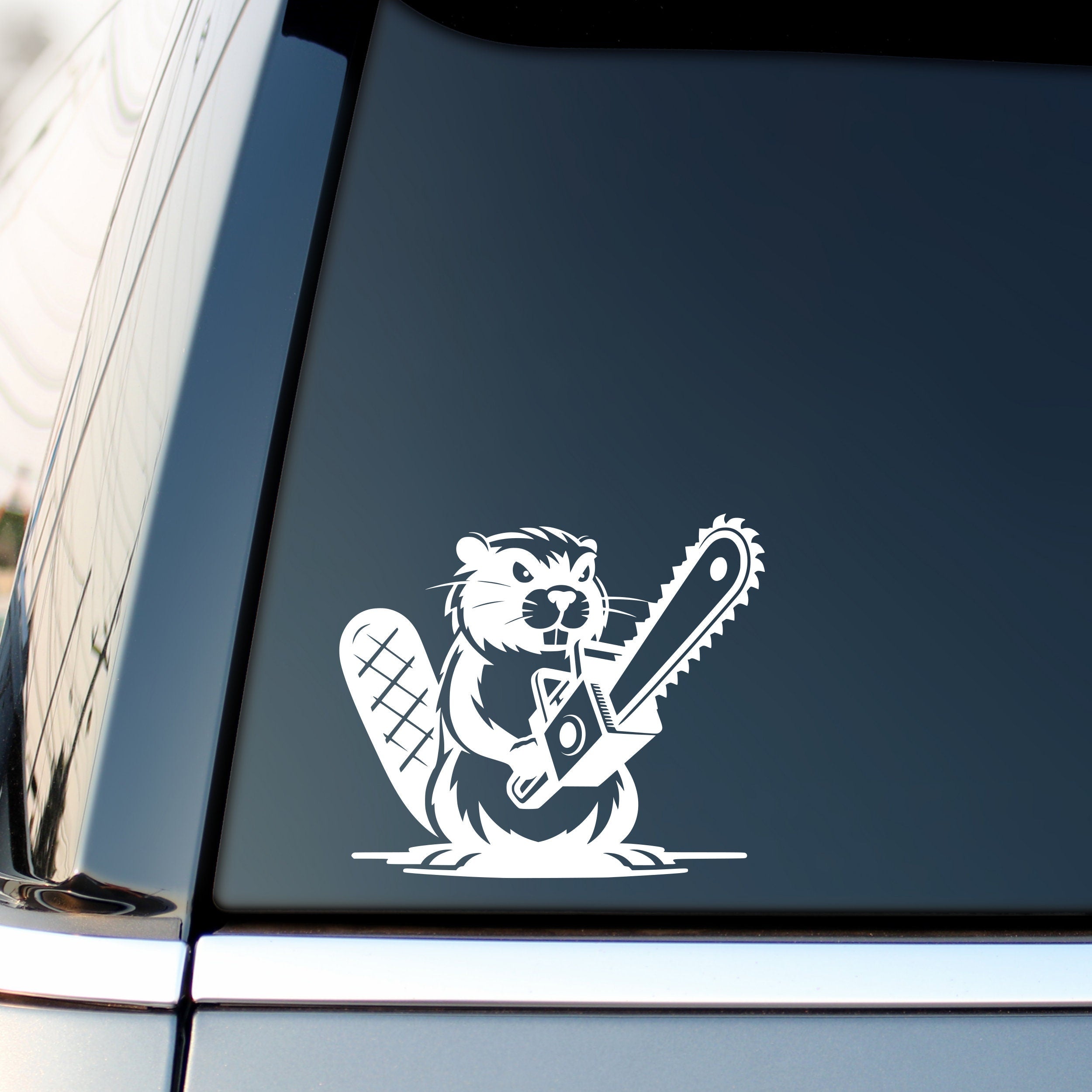 Beaver with chainsaw car decal design 2 alternate product preview 3
