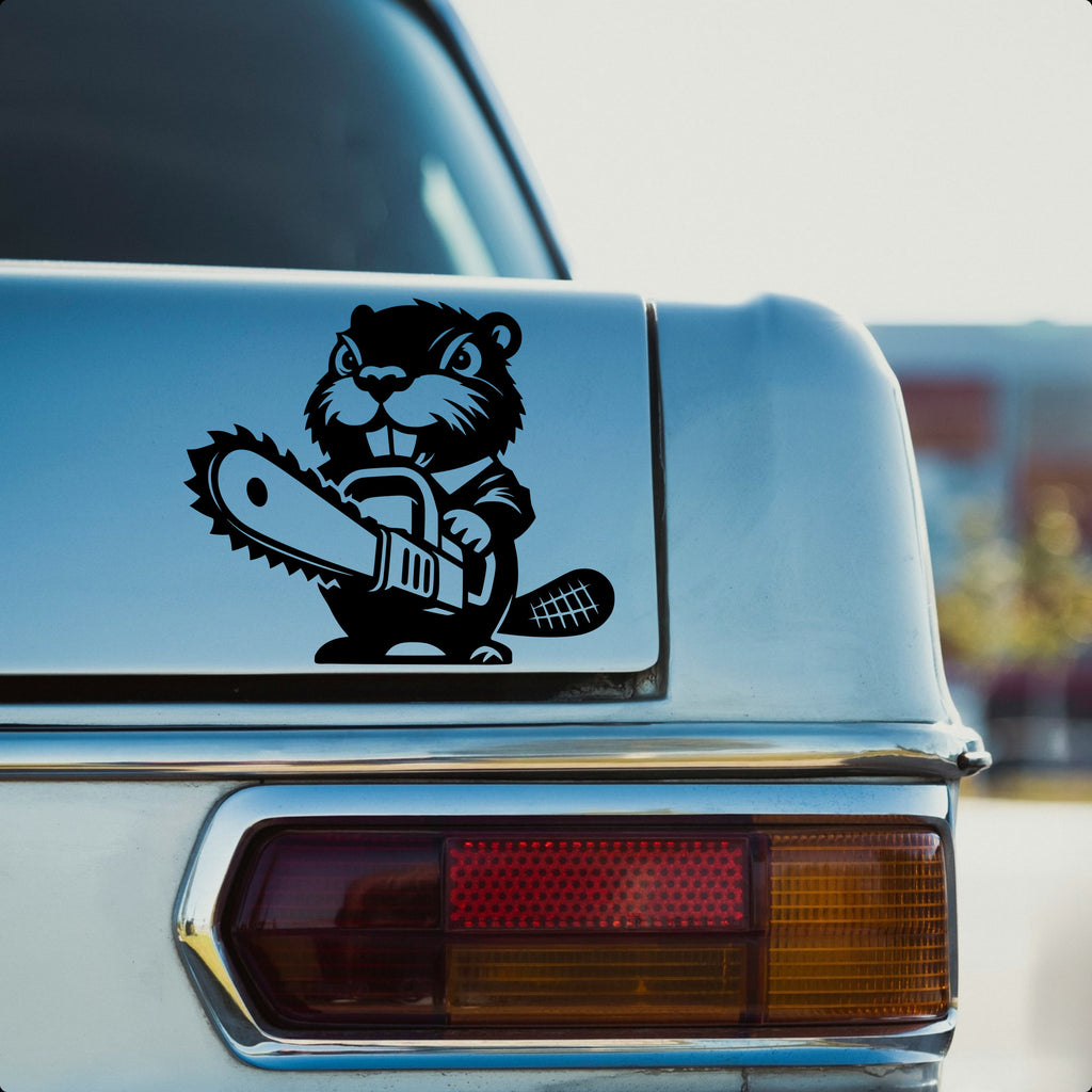 Beaver with chainsaw car decal design 3 alternate product preview 2