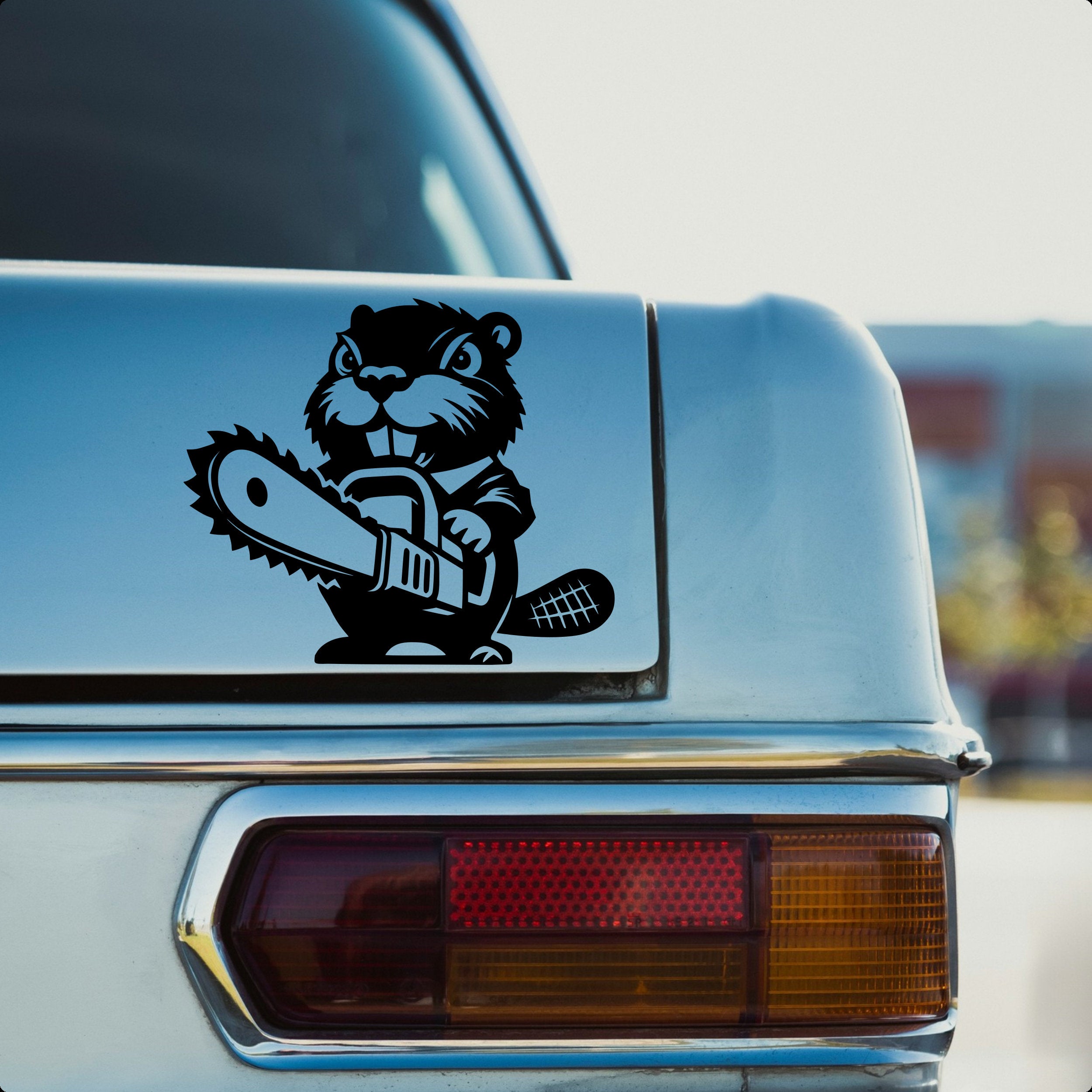 Beaver with chainsaw car decal design 3 alternate product preview 2