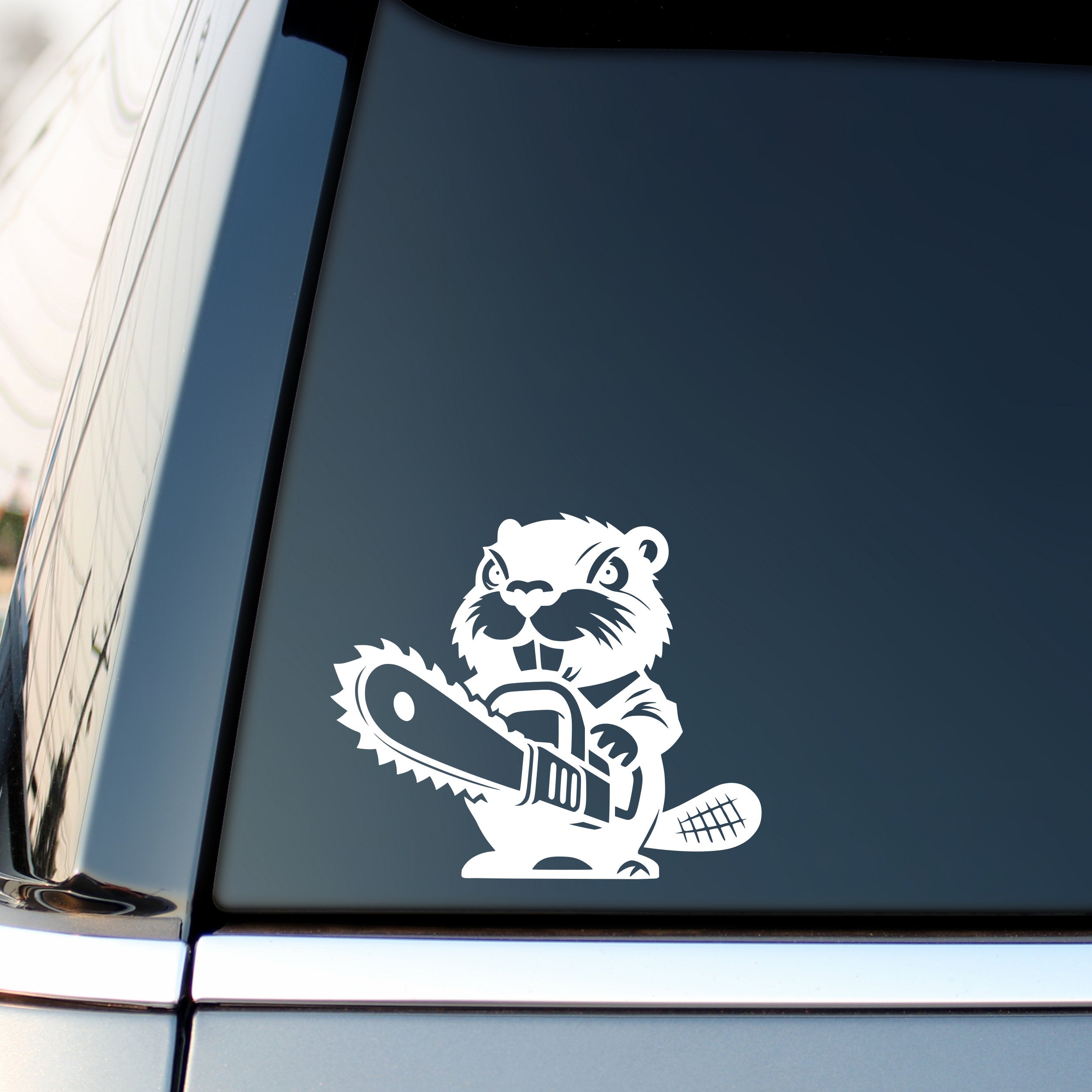 Beaver with chainsaw car decal design 3 alternate product preview 3