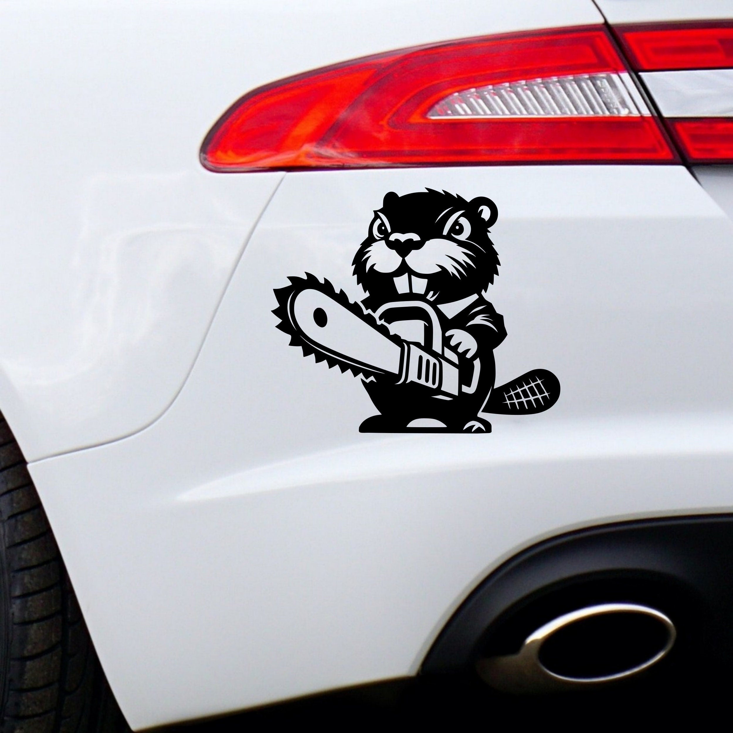 Beaver with chainsaw vinyl car sticker design 3 main product image