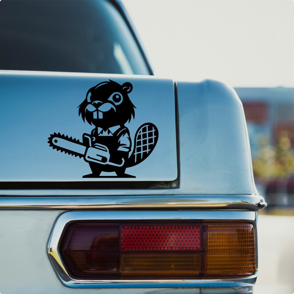Beaver with chainsaw car decal design 4 alternate product preview 2