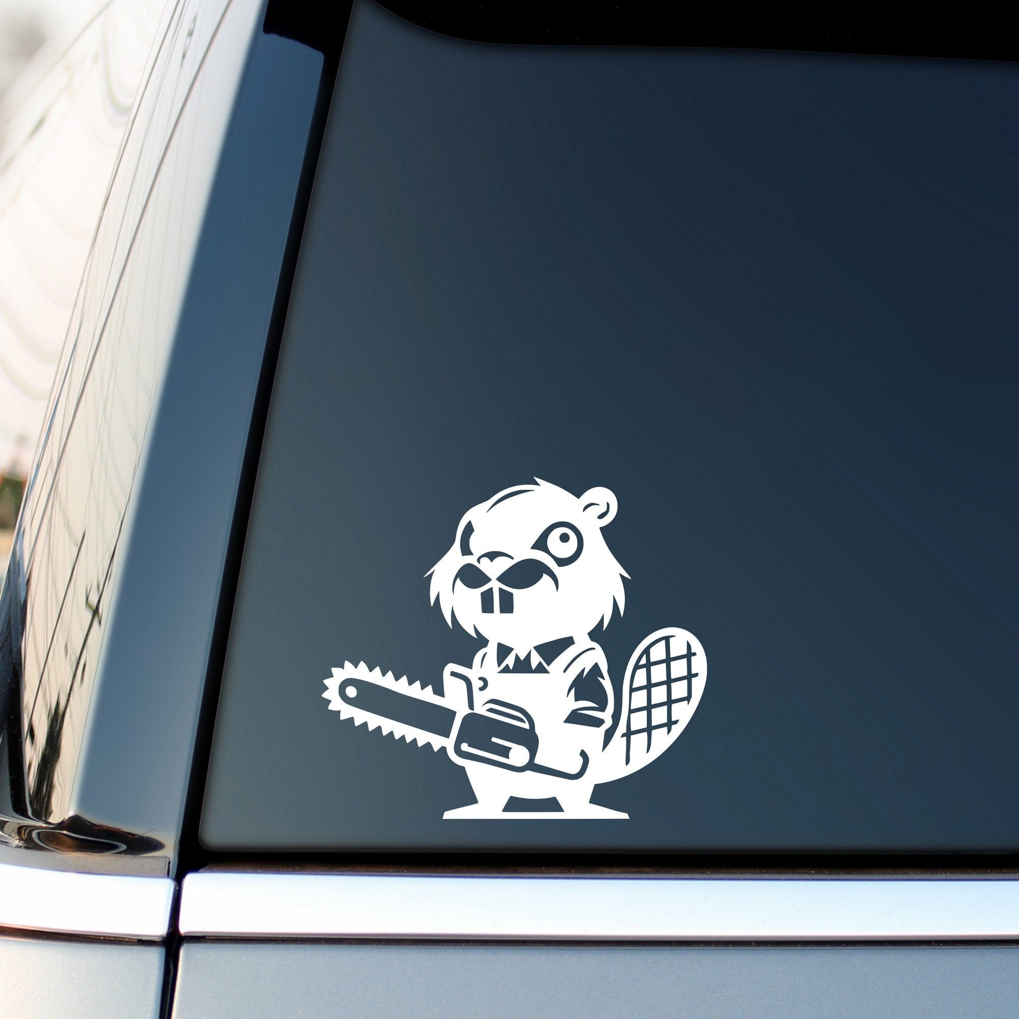 Beaver with chainsaw car decal design 4 alternate product preview 3