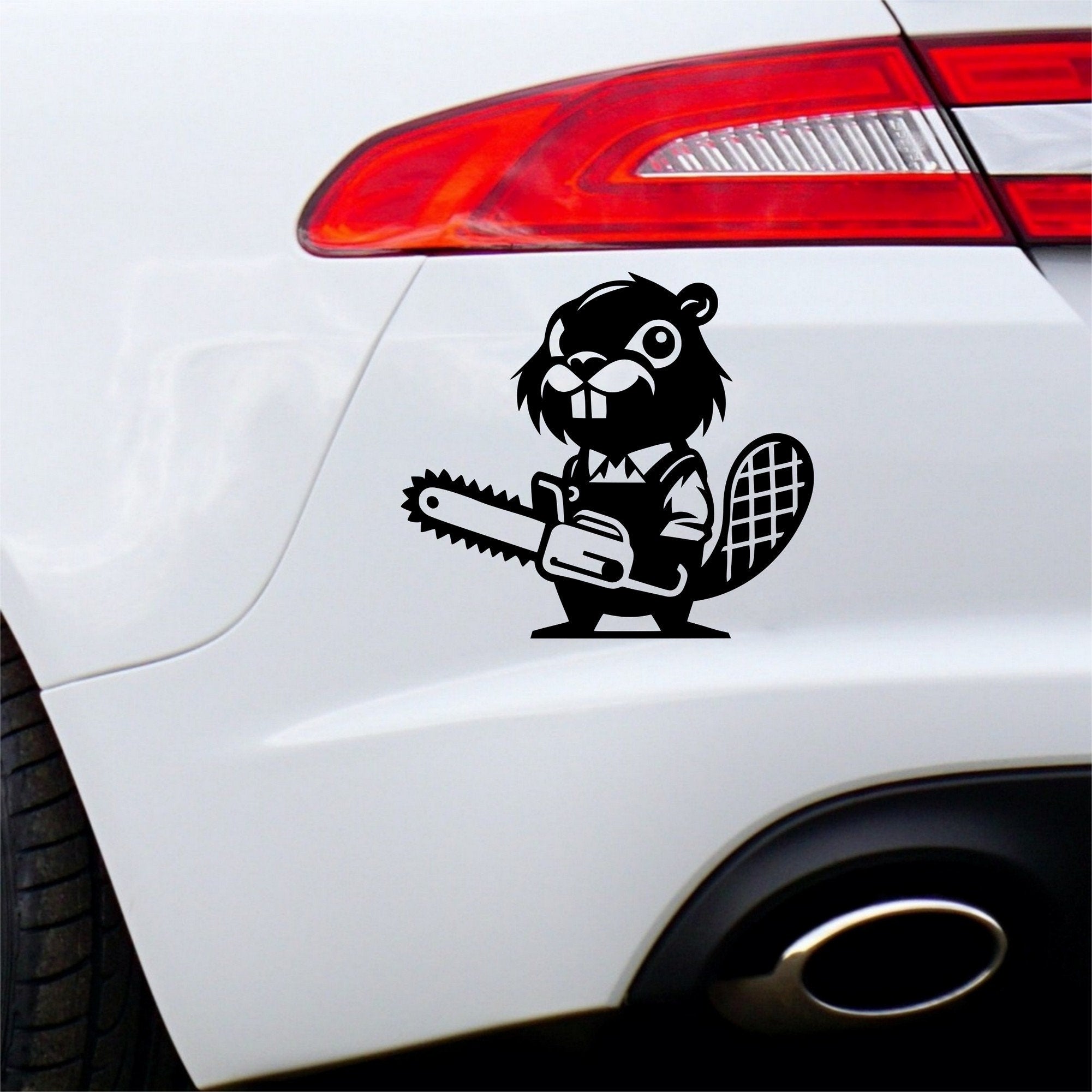 Beaver with chainsaw vinyl car sticker design 4 main product image