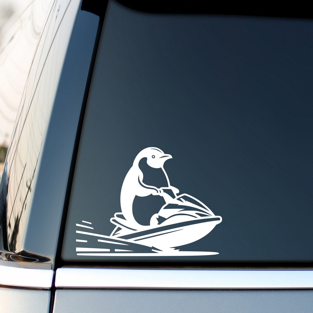 Penguin on a jet ski car decal design 2 alternate product preview 3