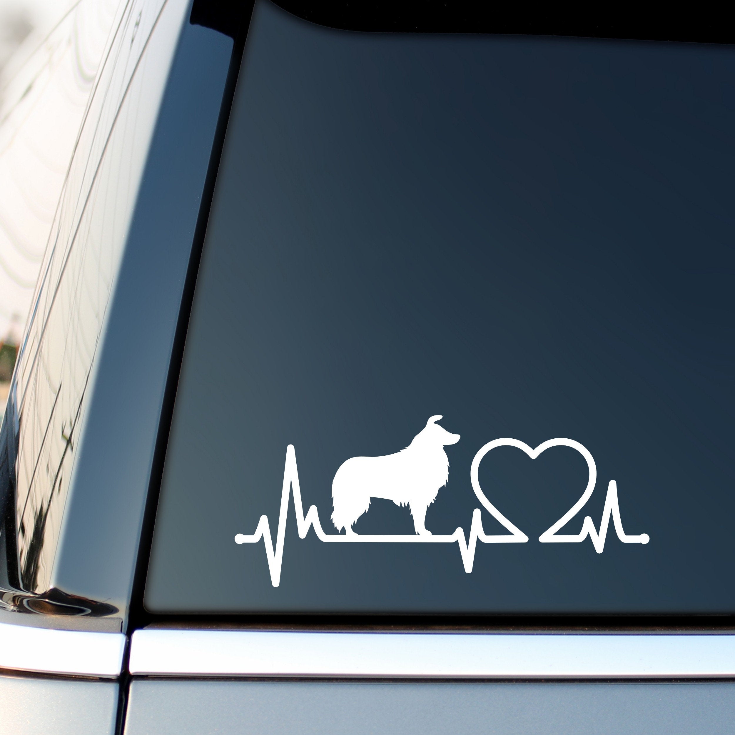 Border Collie dog heartbeat vinyl decal product detail image
