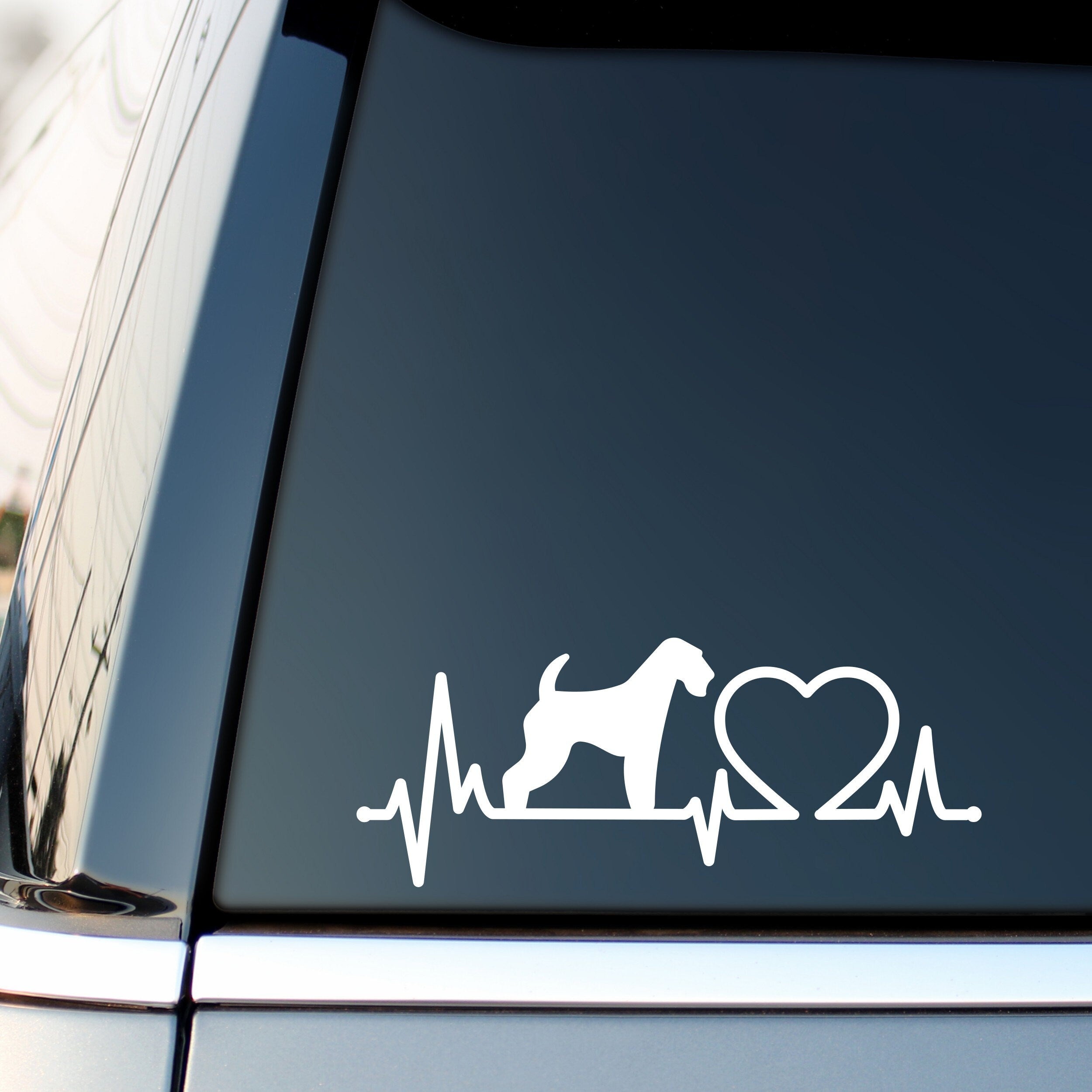 Airedale Terrier dog heartbeat vinyl decal product detail image