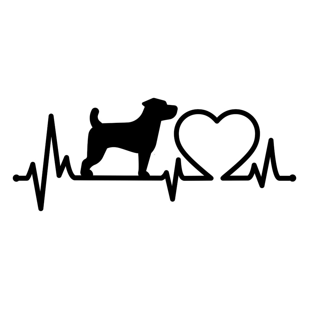 Jack Russell Heartbeat sticker design shown in black on a white background.