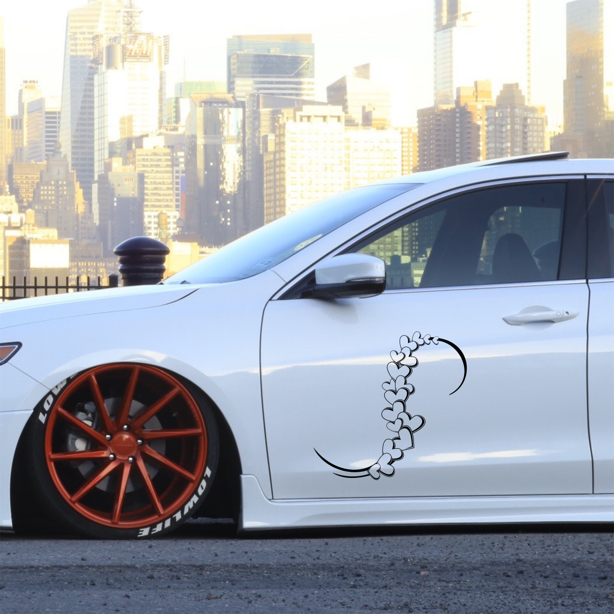 Large Hearts Swirl Vehicle Decal — product design and example placement.
