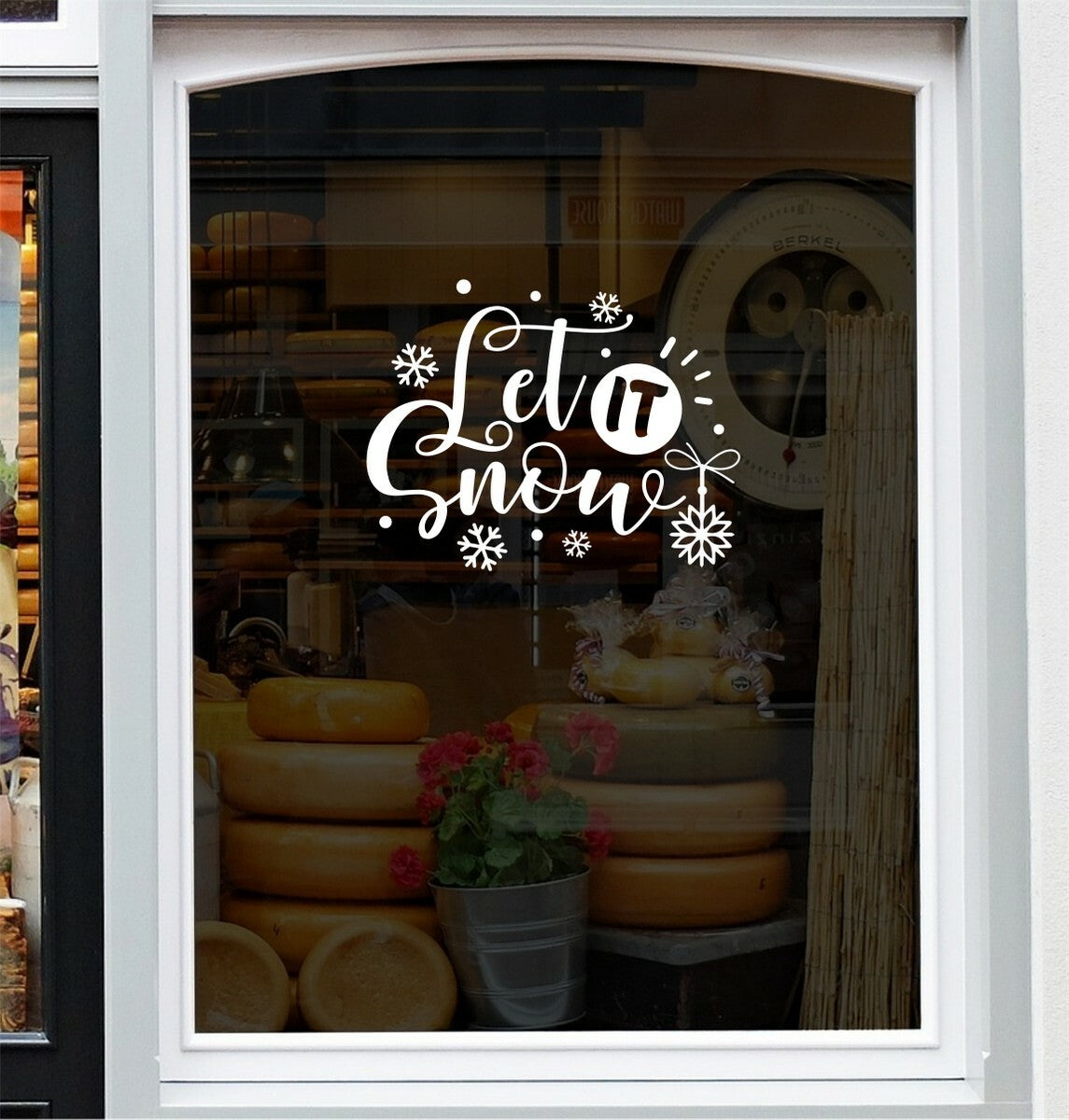 Let It Snow Script Window Sticker — example window display 1.