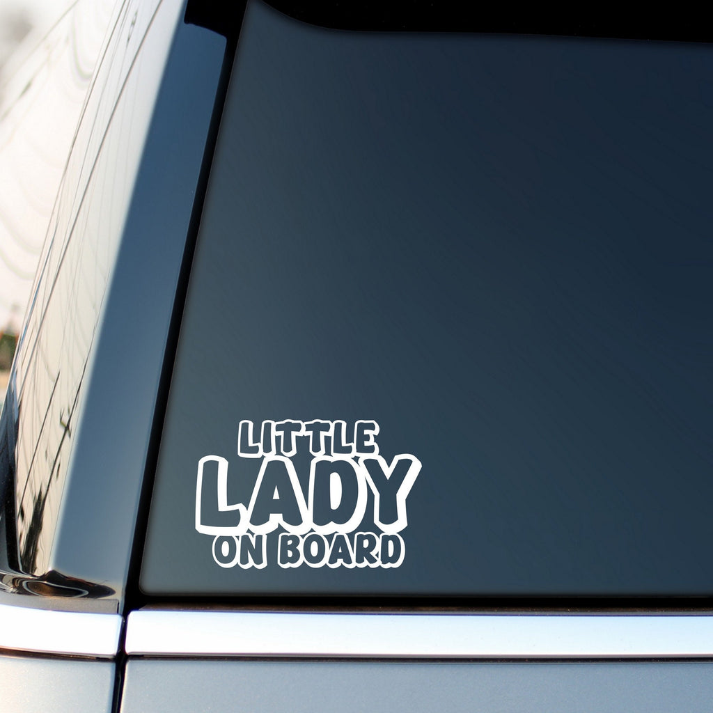 Little Lady On Board outline car sticker shown on a vehicle rear window