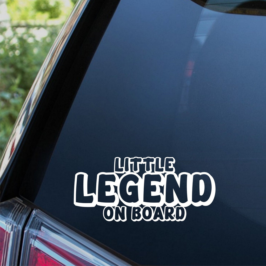 Little Legend On Board outline car sticker shown on a dark vehicle window
