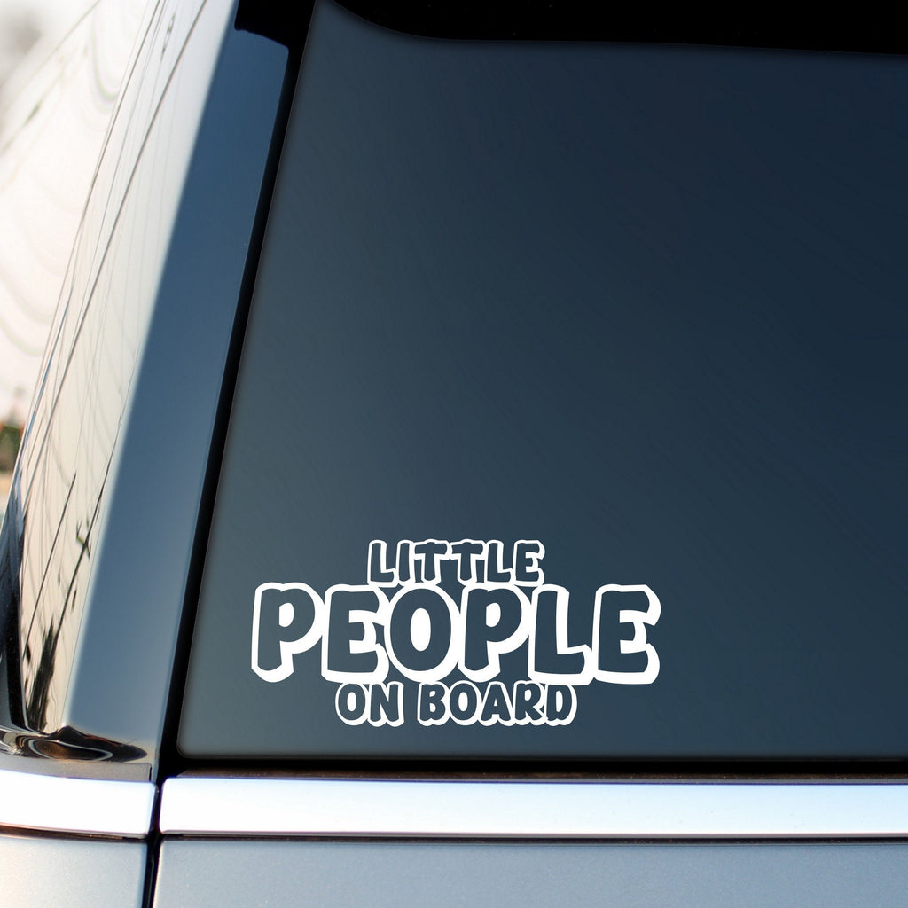 Little People On Board outline car sticker shown on a vehicle rear window