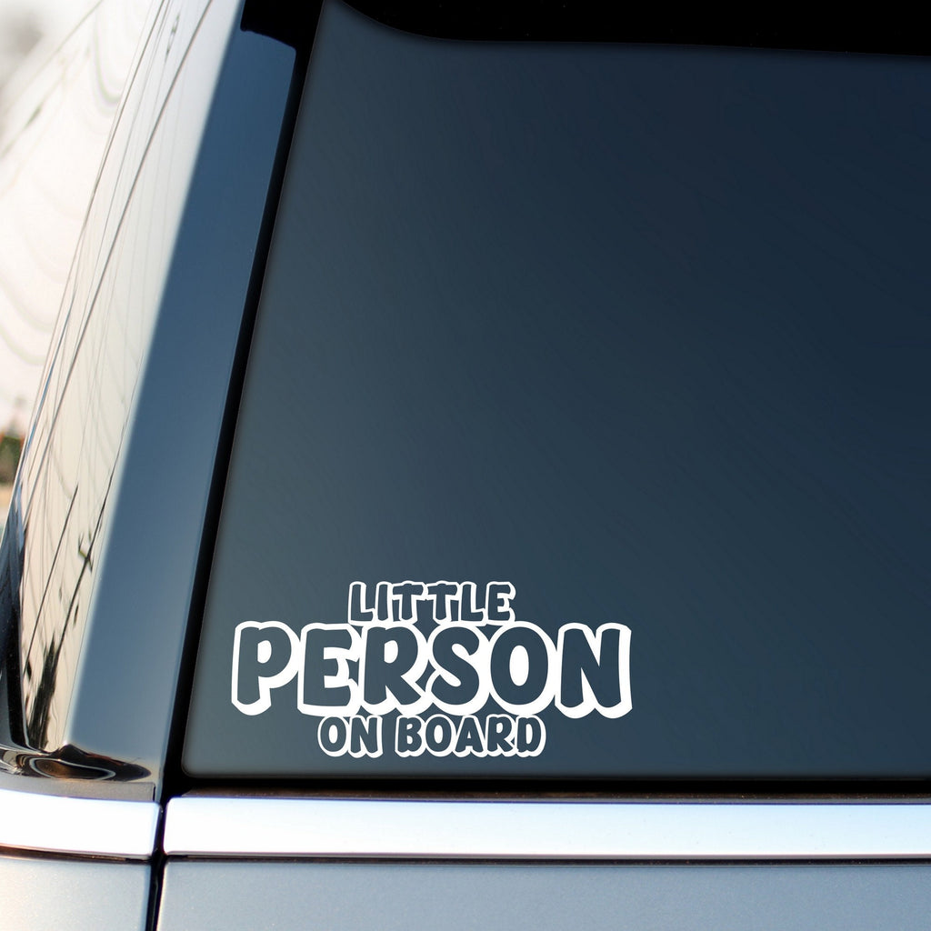 Little Person On Board outline car sticker shown on a vehicle rear window