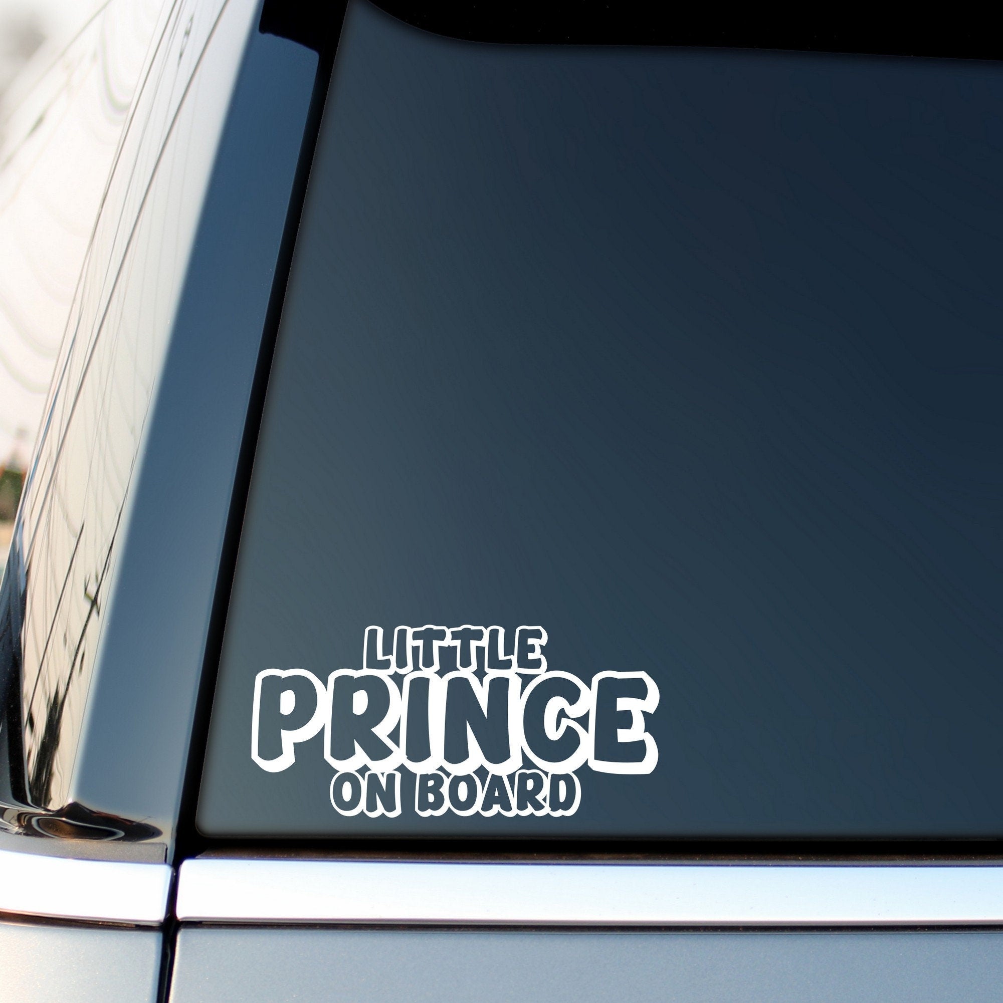 Little Prince On Board outline car sticker shown on a vehicle rear window