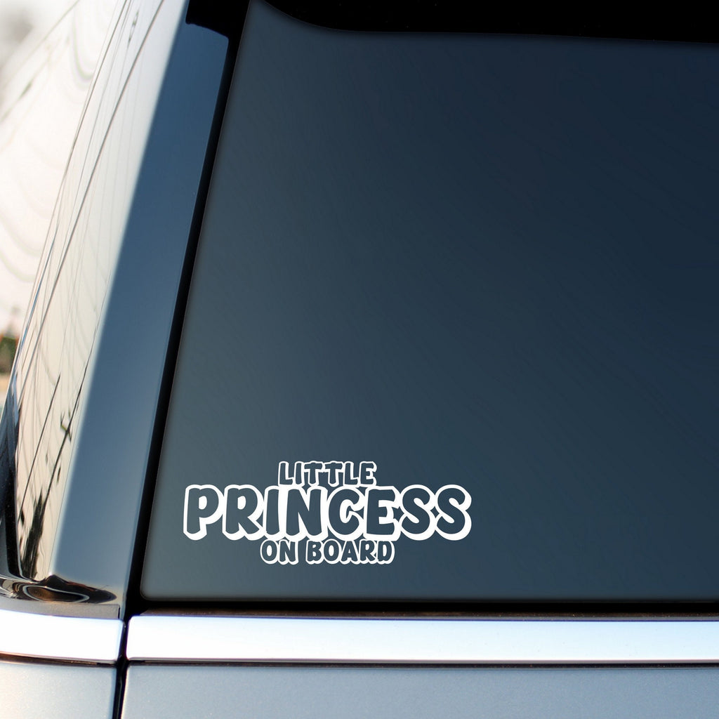 Little Princess On Board outline car sticker shown on a vehicle rear window