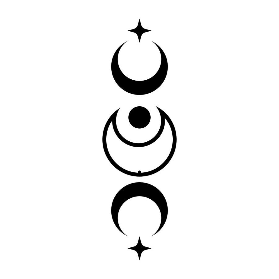 Moon and star witch symbols shown vertically in black on white.