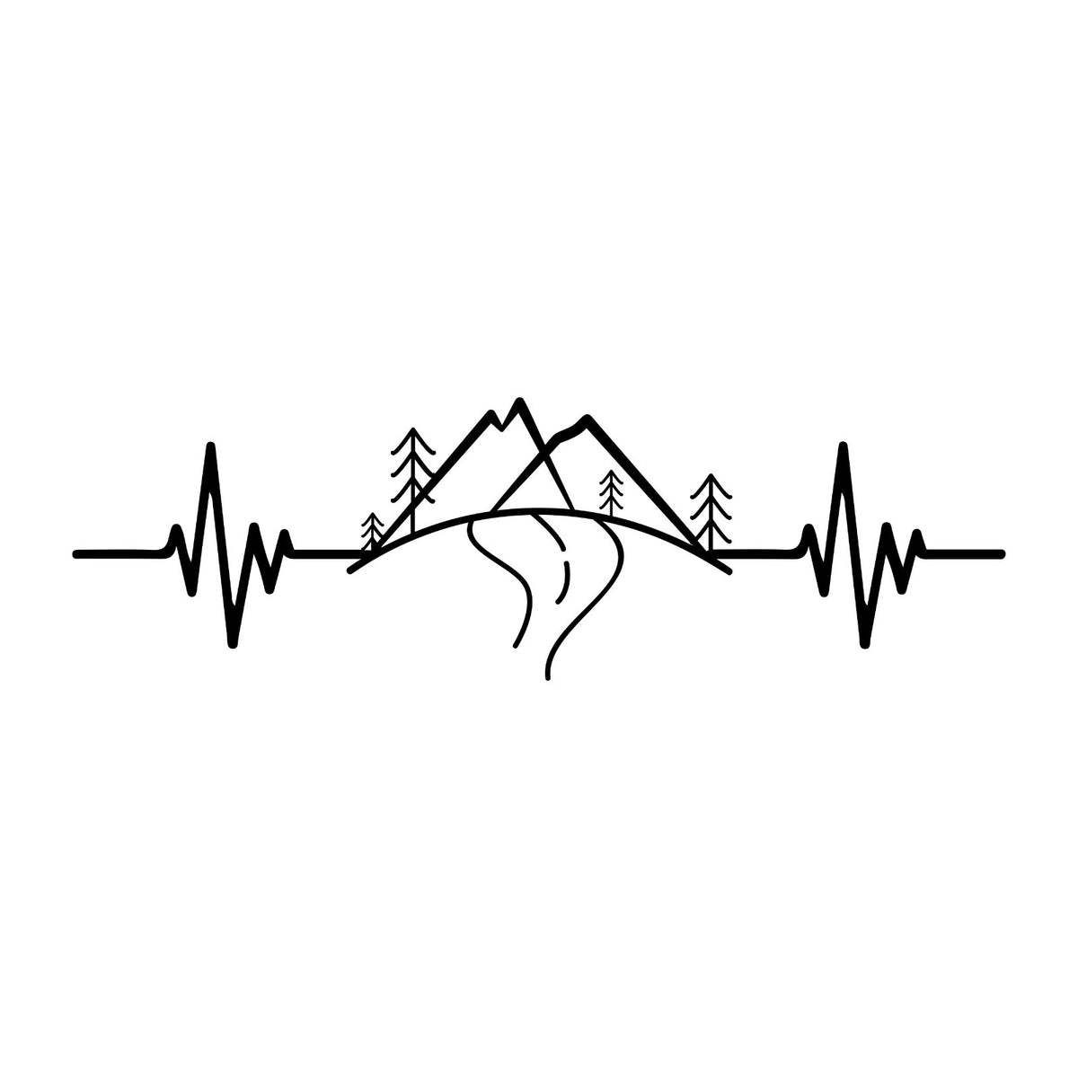 Mountain Heartbeat decal design shown in black on a plain white background.