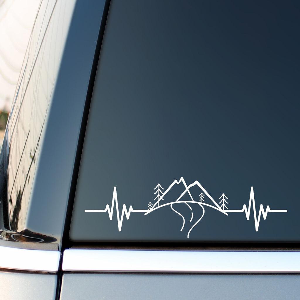 Mountain Heartbeat Car Sticker in the design shown.