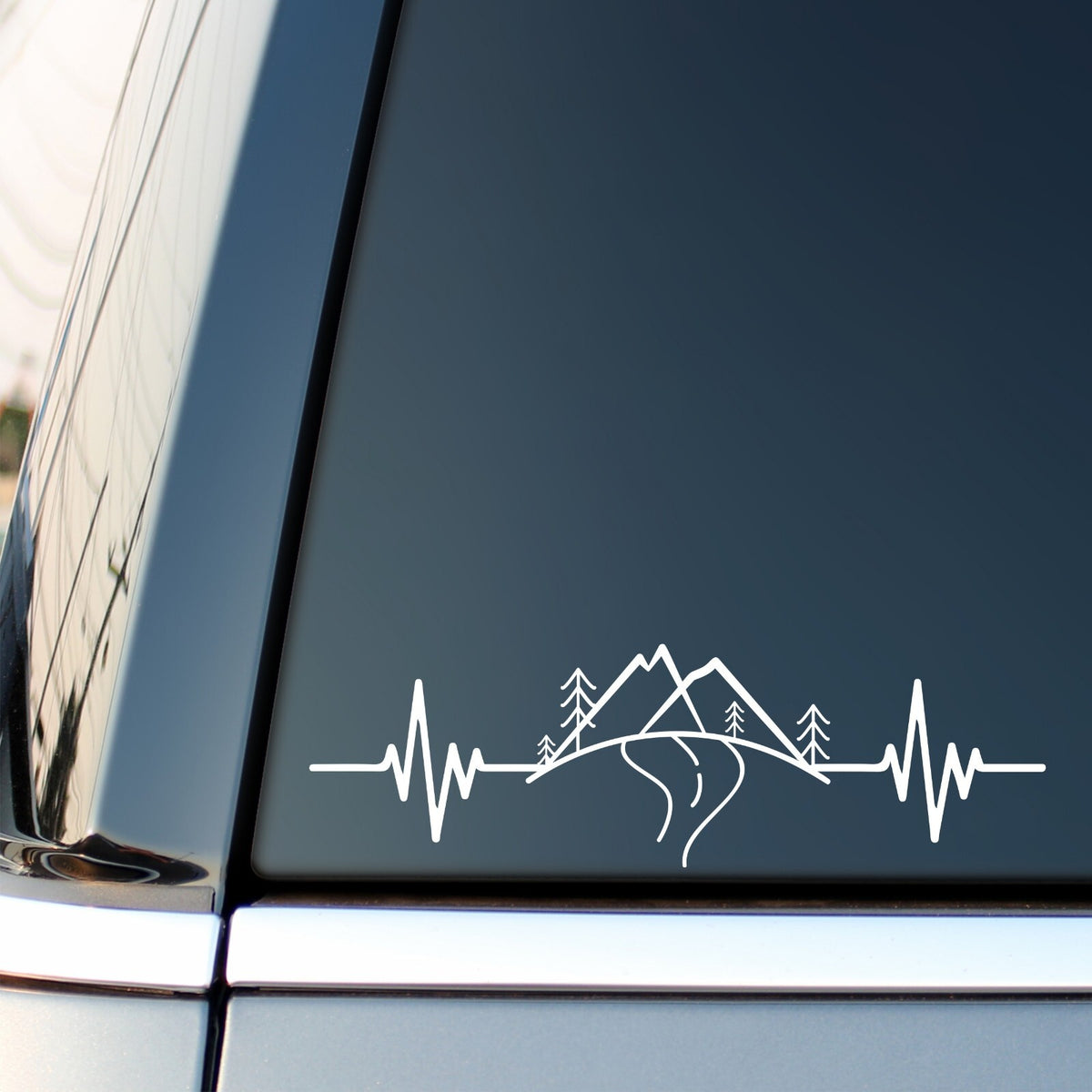 Mountain Heartbeat Car Sticker in the design shown.