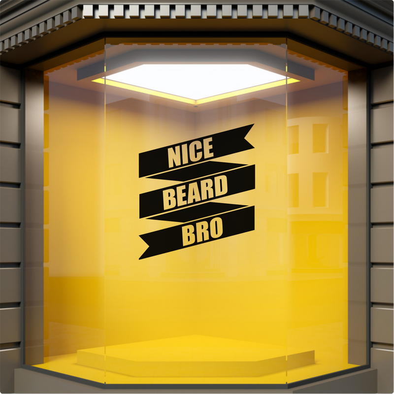 Nice Beard Bro Barber Shop Window Sticker — example window display 1.