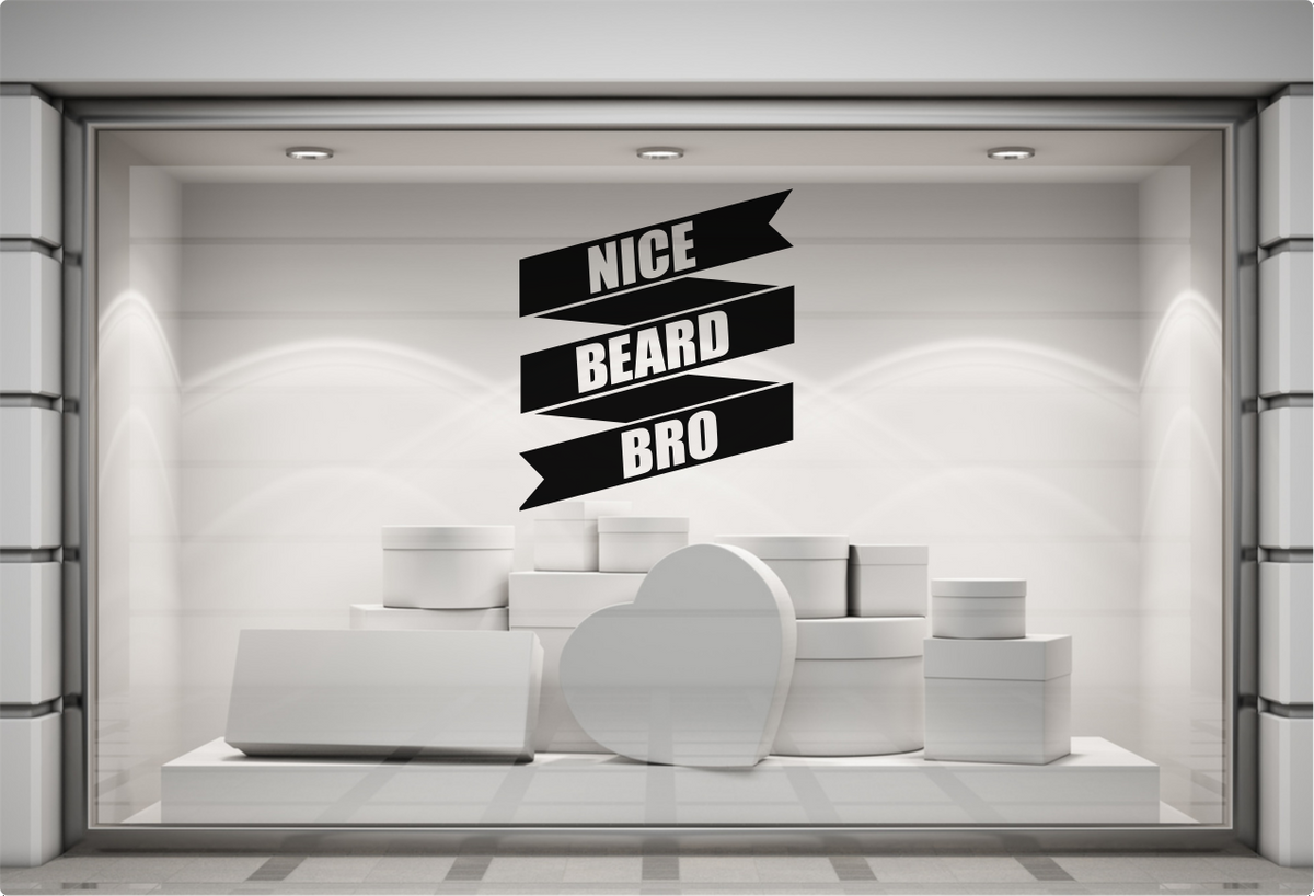 Nice Beard Bro Barber Shop Window Sticker — example window display 2.