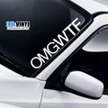 OMGWTF Windscreen Sticker — product design and example placement.