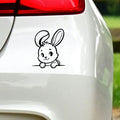 Peeking Bunny Bent Ear vinyl sticker — black decal on white vehicle bodywork.